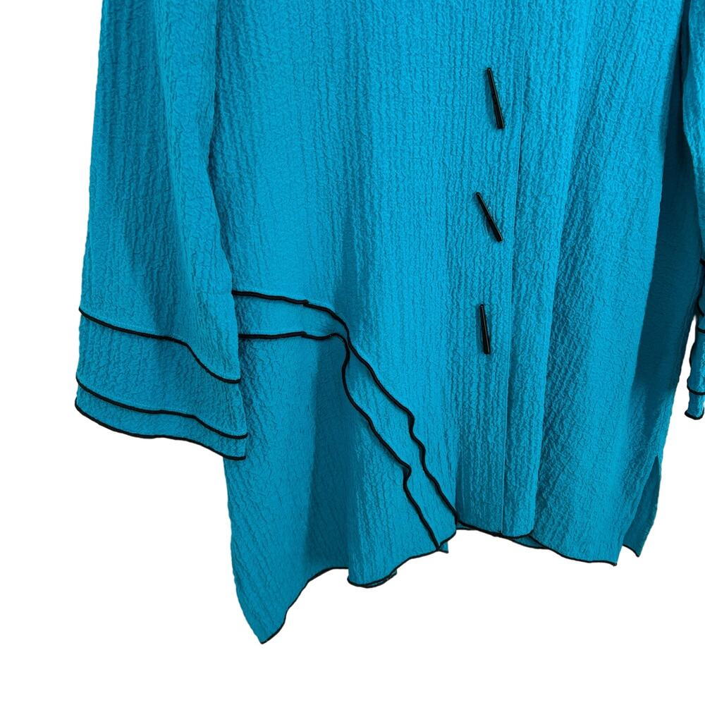 Ali Miles Sz Medium Teal Blue/Green Wearable Art to Wear Blouse Shirt Top Artsy - Picture 5 of 9